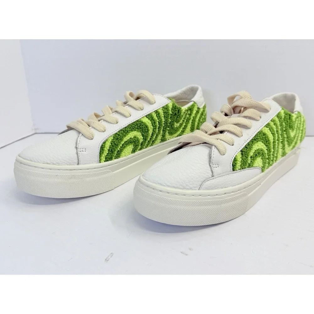 Soludos Ibiza Platform Sneakers Women's 8.5 Green Terry Swirl Leather